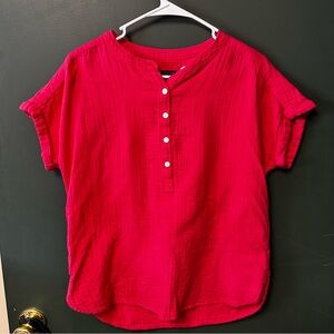 Quince 100% Organic Cotton Gauze Roll Sleeve Shirt Hot Pink Womens XS